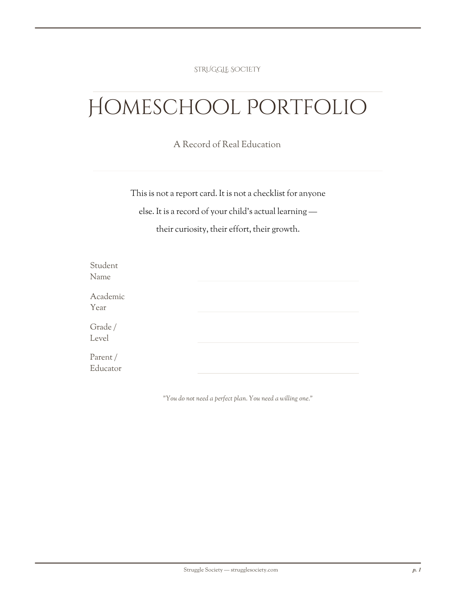 Homeschool Portfolio Template