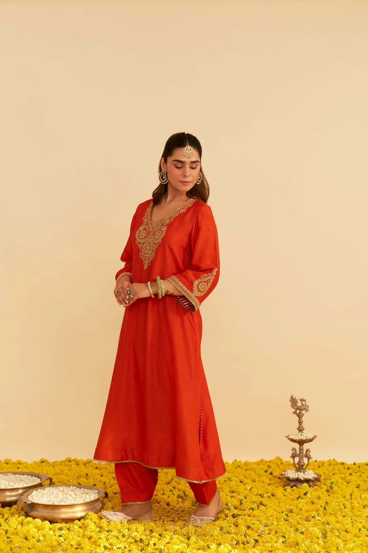 Burnt Orange Long Kaftan With Salwar SB Signature