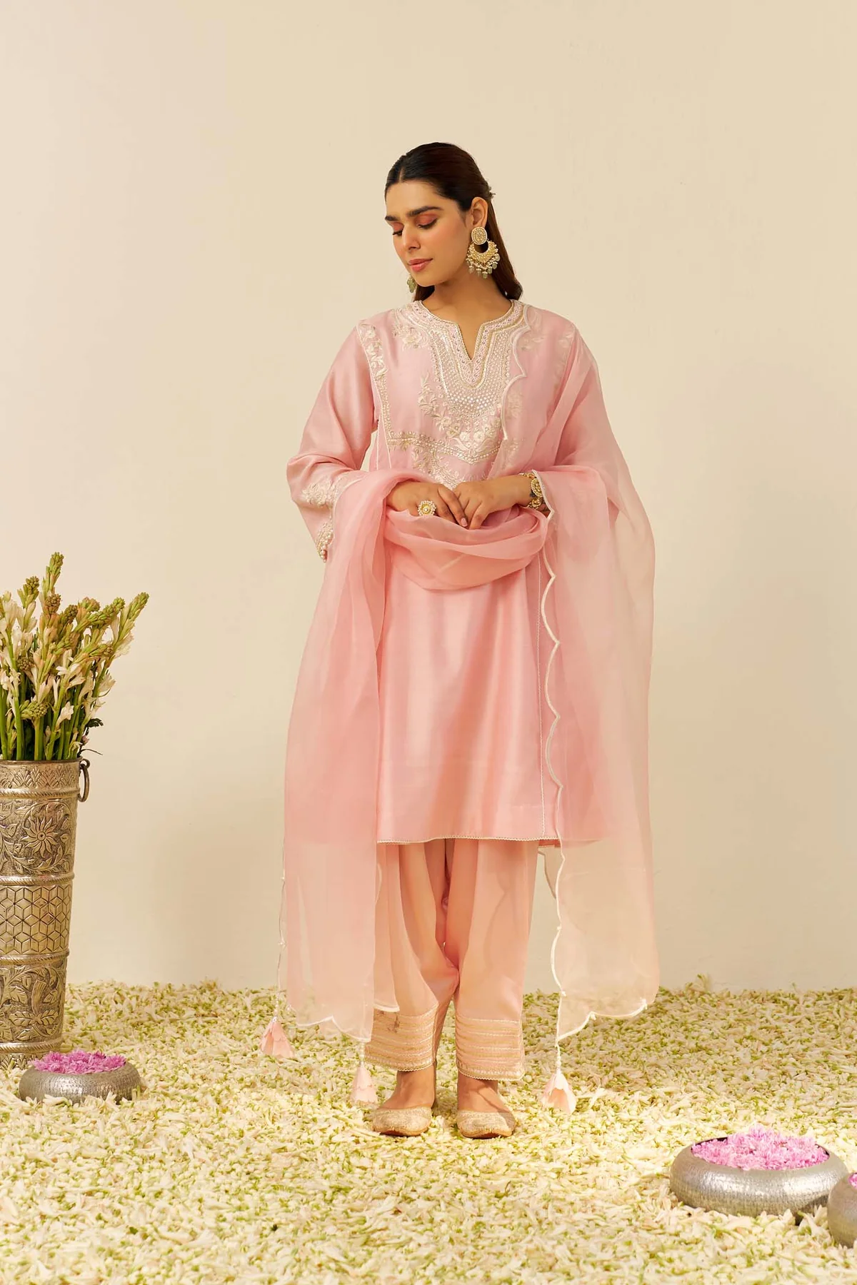 Blush Pink Short Chauga With Salwar