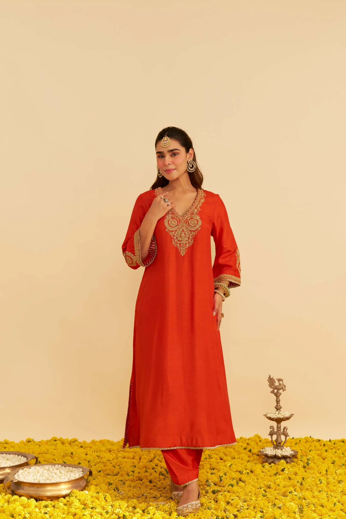 Burnt Orange Long Kaftan With Salwar SB Signature