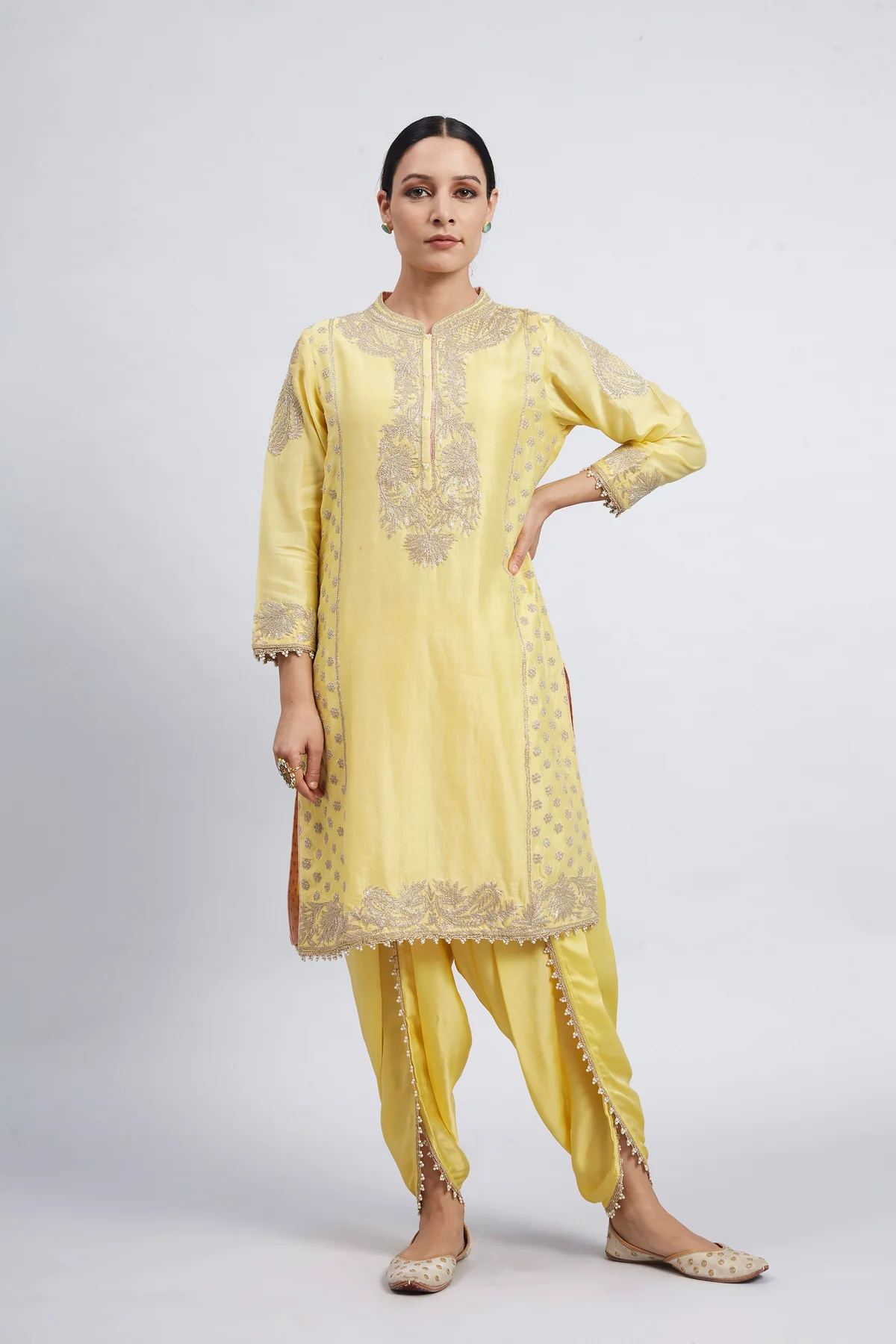 Daffodil Yellow Pearl Embroidered Kurta Set