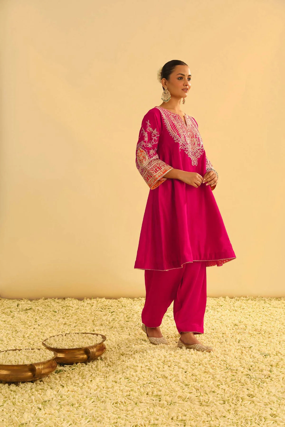 Rani Hotpink Short Kalidaar Choga With Salwar