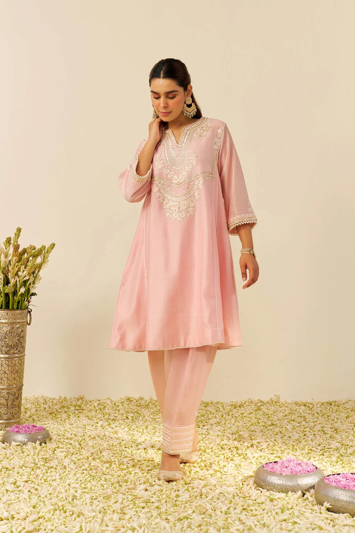 Blush Pink Short Chauga With Salwar