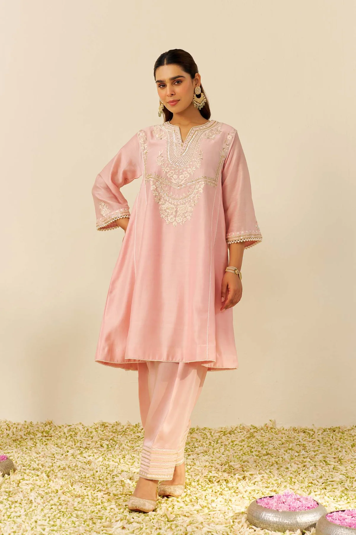 Blush Pink Short Chauga With Salwar