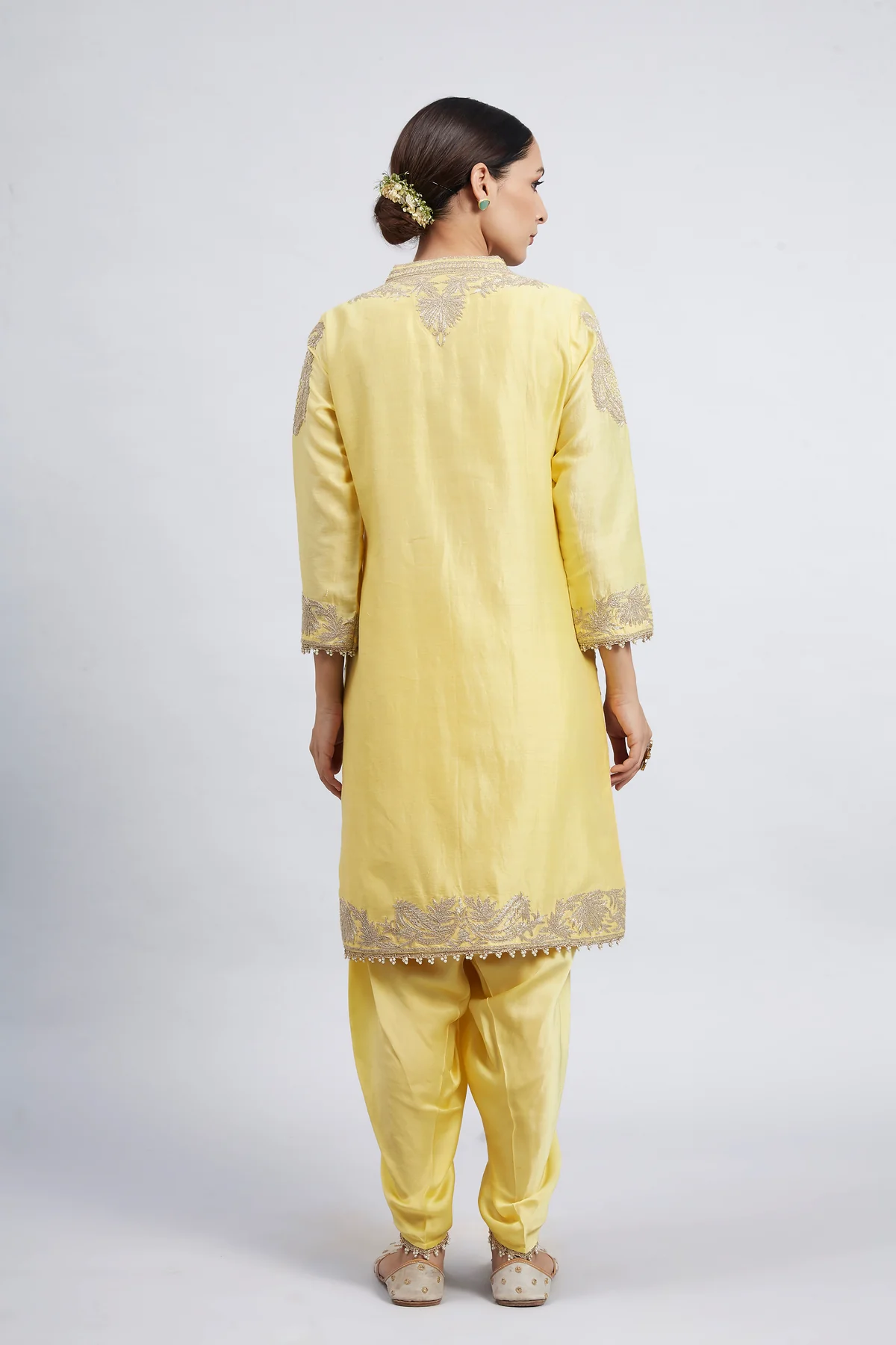 Daffodil Yellow Pearl Embroidered Kurta Set