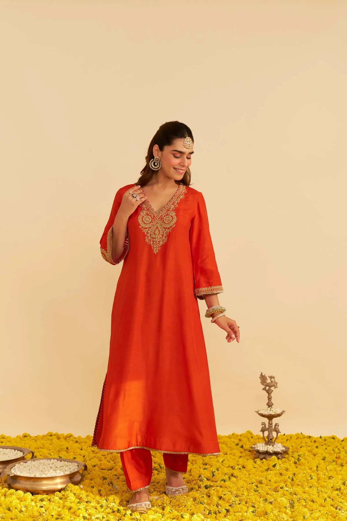 Burnt Orange Long Kaftan With Salwar SB Signature