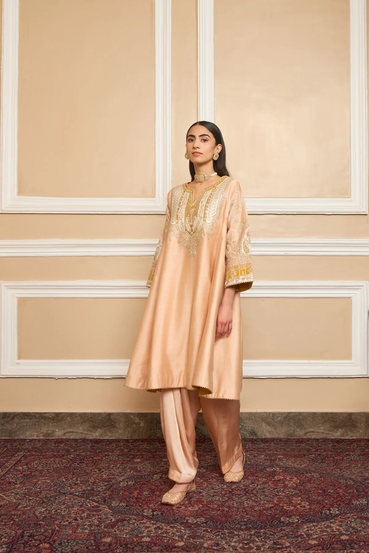 Rose Pink Short Kalidaar Choga With Salwar