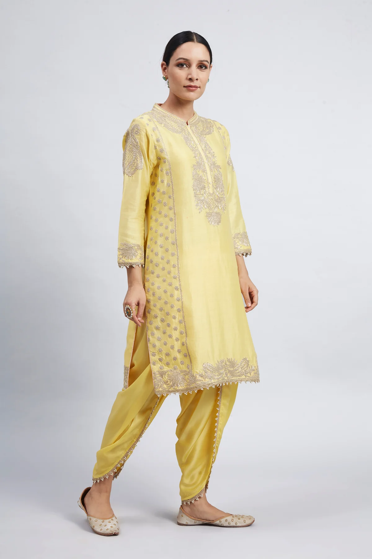 Daffodil Yellow Pearl Embroidered Kurta Set