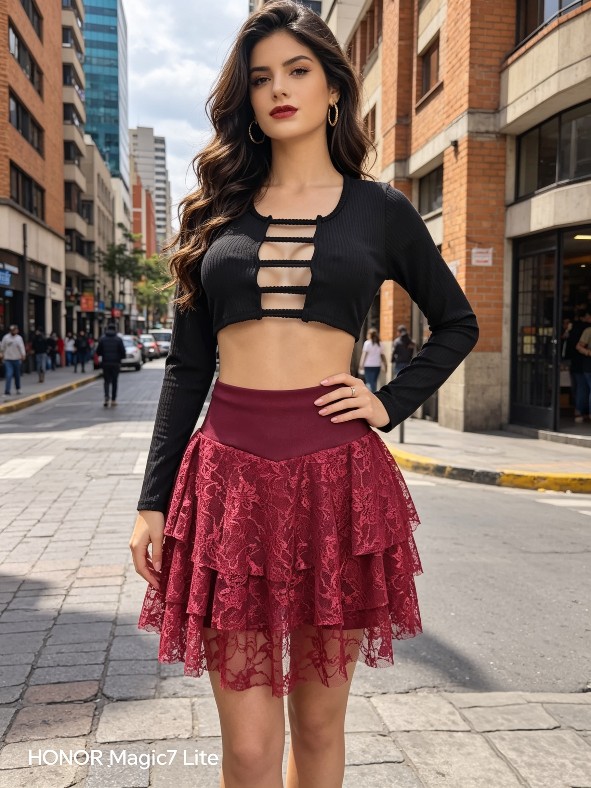 Falda de encaje burdeos