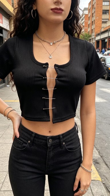 Top corto negro con ganchos