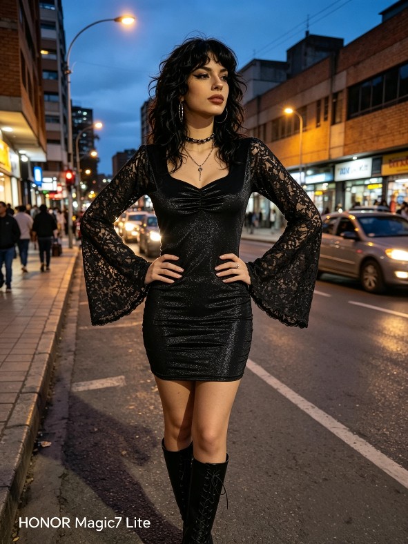Vestido mix velvet y blonda
