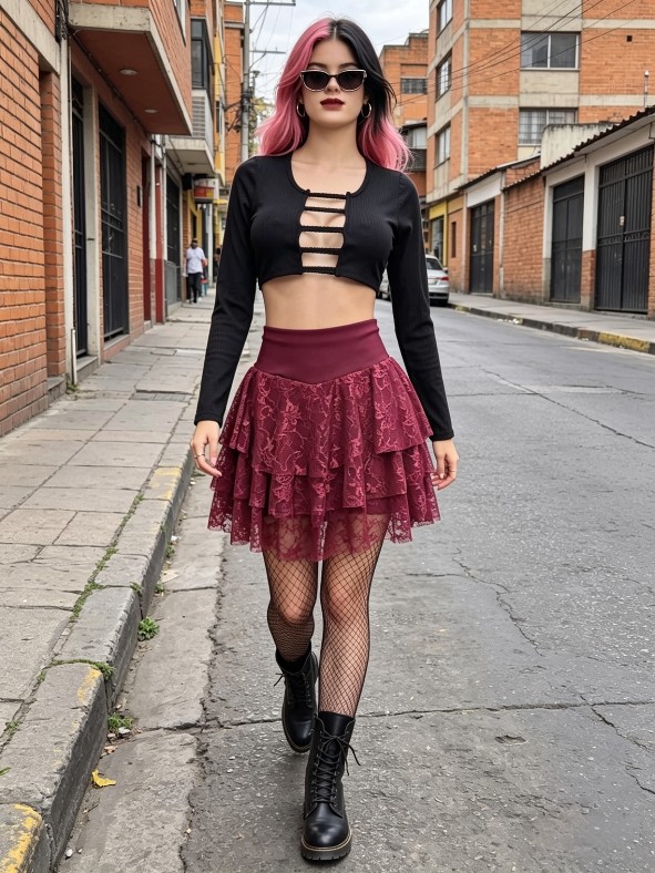 Falda de encaje burdeos