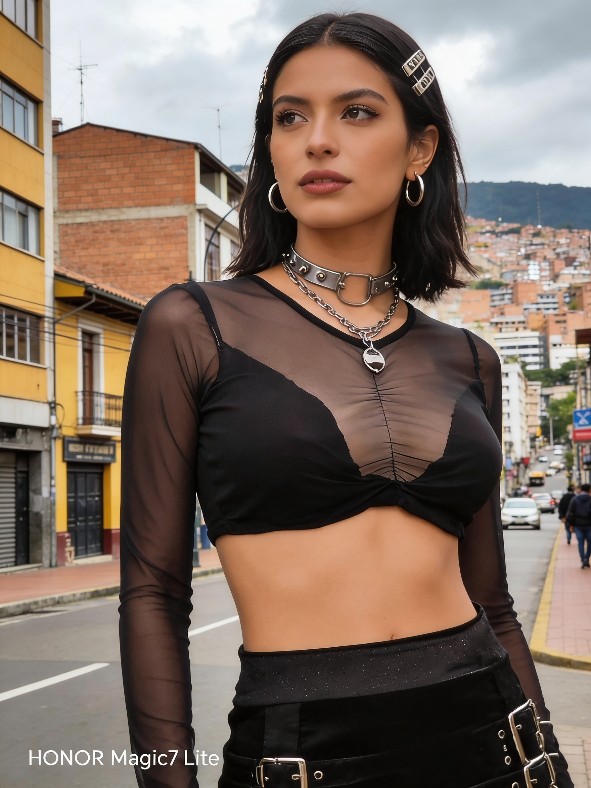 Crop top transparente negro