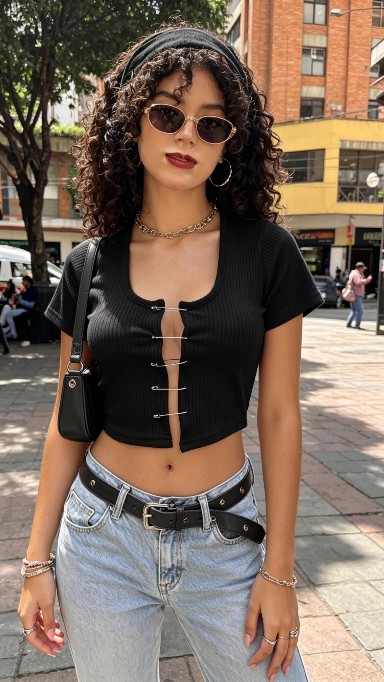Top corto negro con ganchos