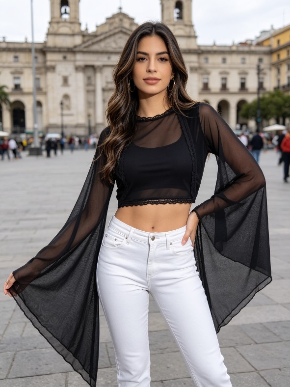 Blusa de encaje negro off-shoulder