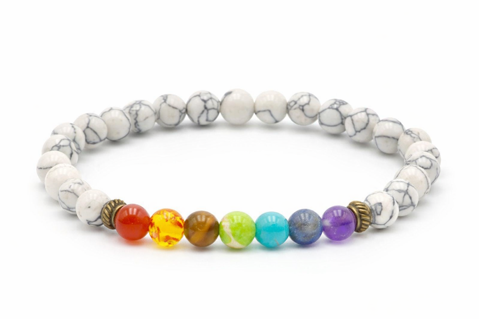 Pulseira Chakras Howlite Branca 6mm