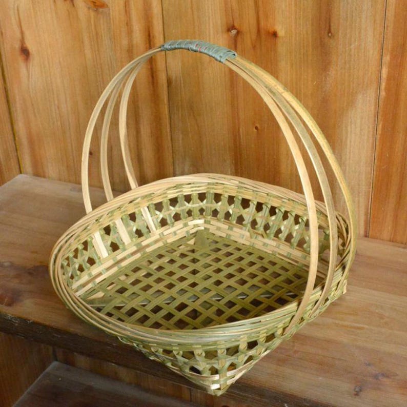 Handmade Bamboo Woven Basket, Rustic Kitchen Storage