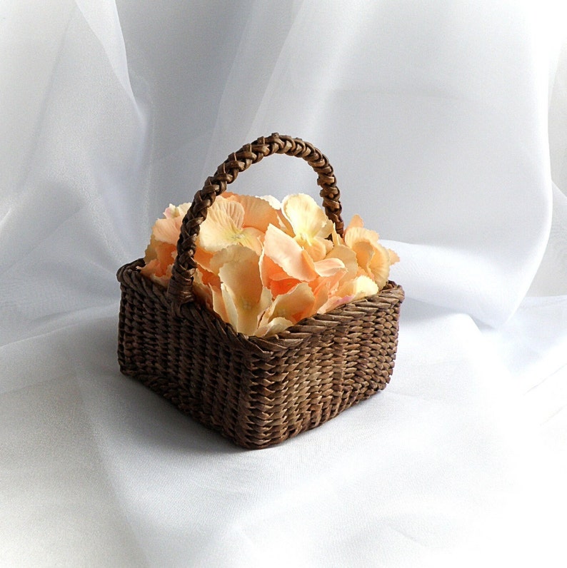 Rustic wedding basket Flower girl basket with handle Mini wicker basket Kids basket Square brown easter basket Small girl petals basket