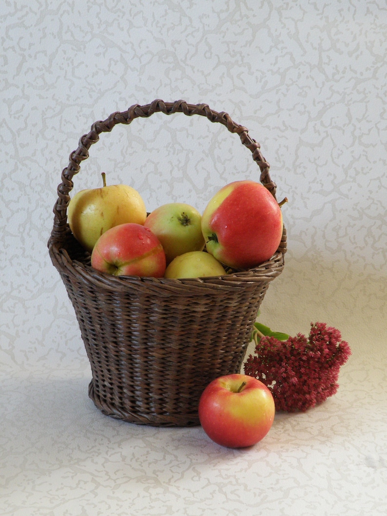 Flower girl basket with handle Rustic wedding basket Mini wicker basket Kids easter basket Round brown basket Small girl petals basket