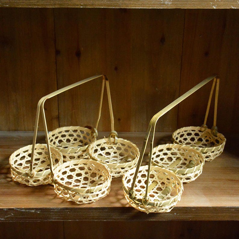 Handwoven Bamboo Hanging Basket, Rustic Farmhouse Decor
