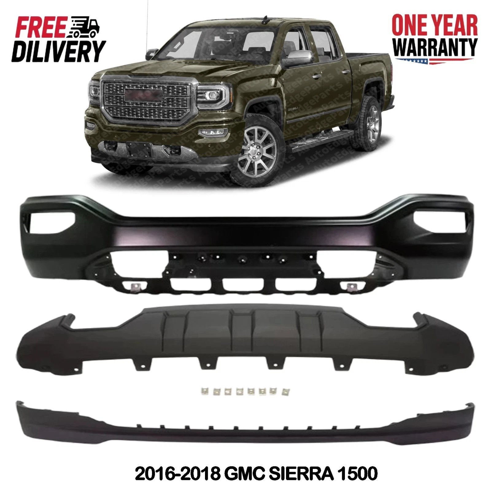 AutoEdgeParts - Front Bumper Paintable & Valance Textured Kit For 2016-2018 GMC Sierra 1500