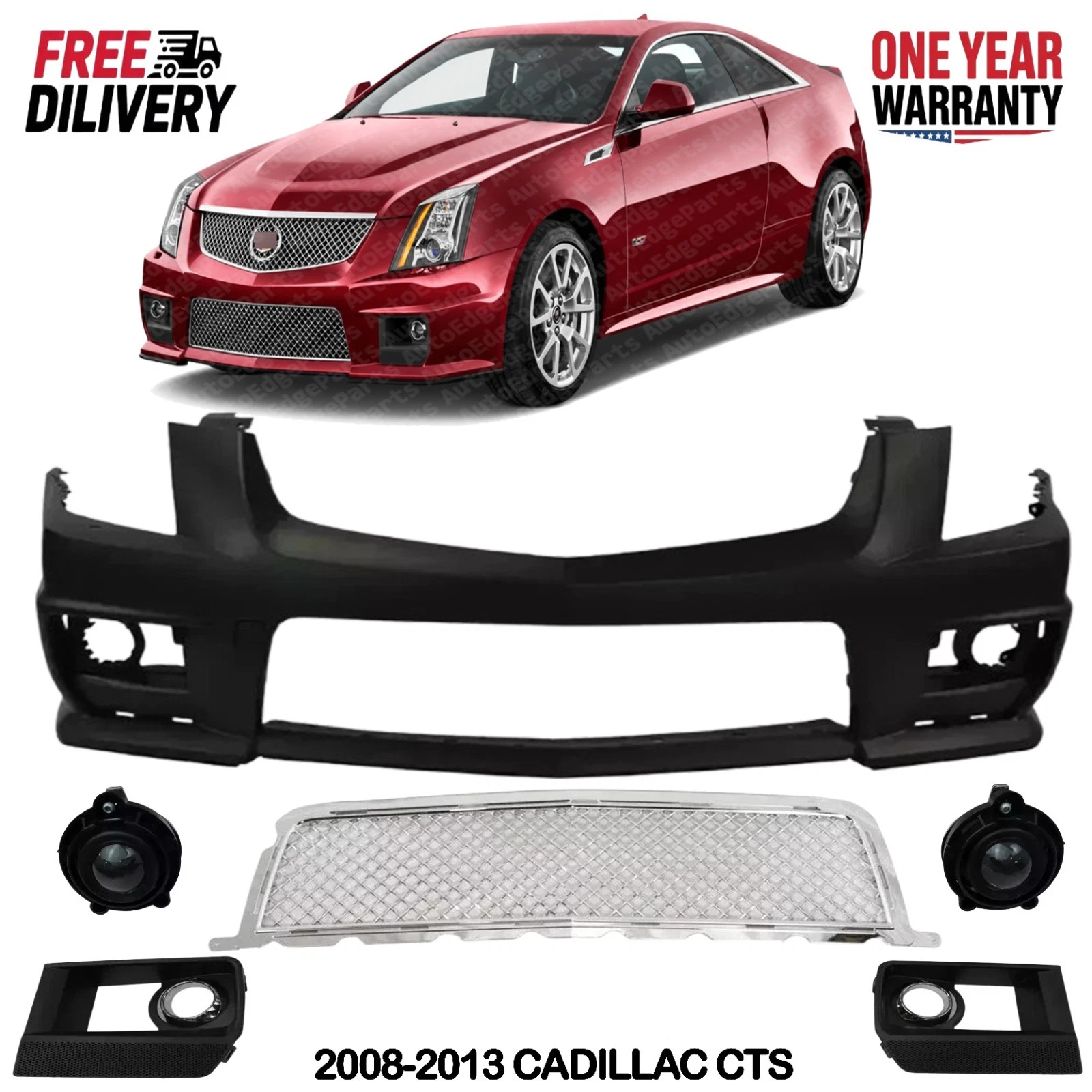 AutoEdgeParts - Front Bumper Cover Fascia & Fog Light Assembly For 2008-2013 CADILLAC CTS