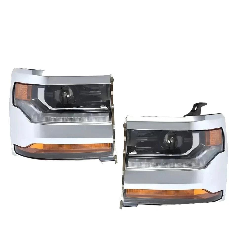 AutoEdgeParts - Front Bumper Chrome & Headlights Assembly Kit For 2016-2018 Chevy Silverado 1500 