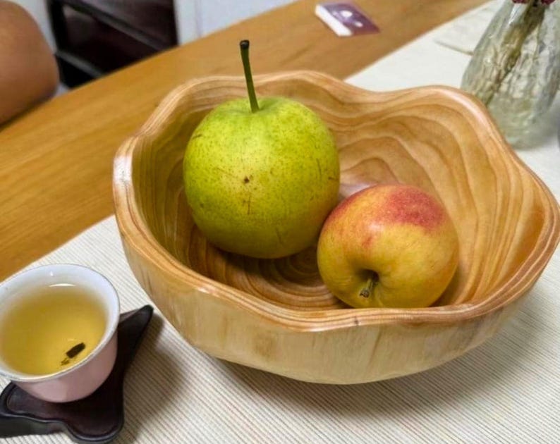 Handmade Chinese Fir Fruit Bowl, Rustic Wooden Centerpiece