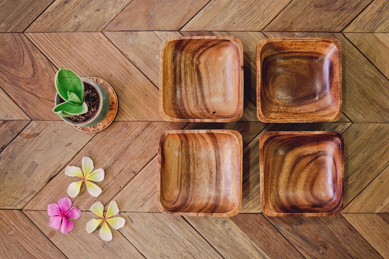 Set of 4 Handmade Acacia wood square shaped bowls | Wooden Serving Set | Wooden square bowls| Kitchen Decor Gifts | Wood bowl | Wood gifts
