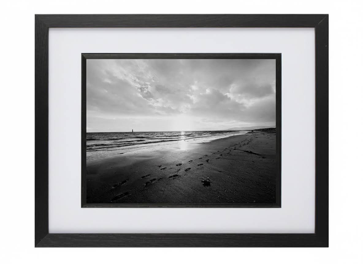 Hand Framed 'Serene Footprints on Cranfield Beach'