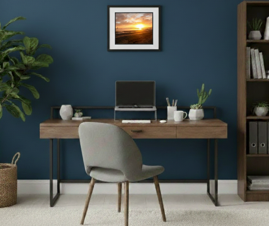 Hand Framed 'Sunset Glow at Cranfield Beach'