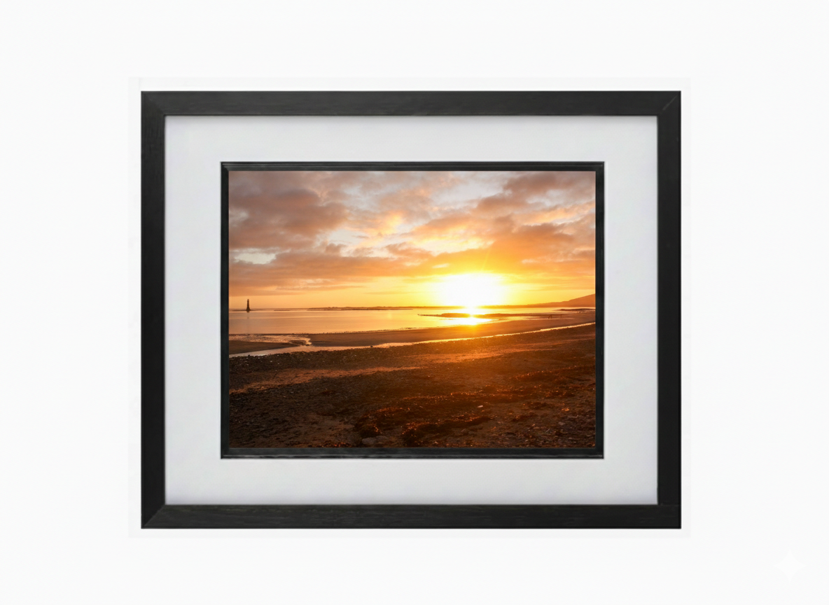 Hand Framed 'Sunset Glow at Cranfield Beach'