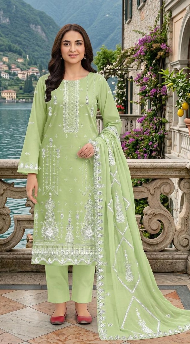 Pistachio Green – 3PC Embroidered Lawn