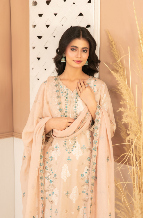 Golden Sand Bloom - Zaylee 3PC Embroidered Lawn