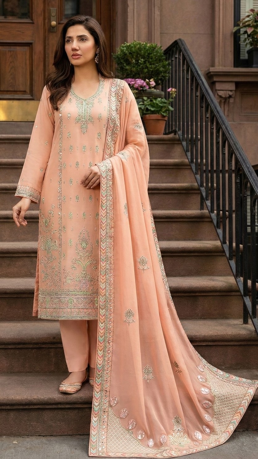 Peach Sorbet – 3PC Embroidered Lawn