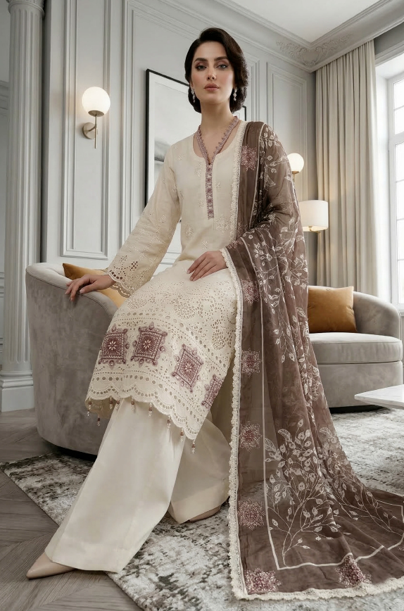 Pearl Dusk - Qalamkari 3PC Luxury Kari Lawn