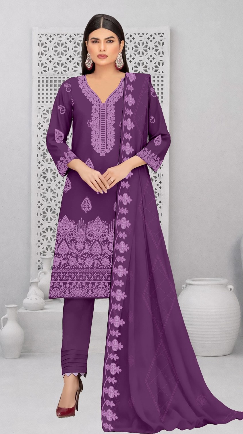 Royal Plum – 3PC Embroidered Lawn
