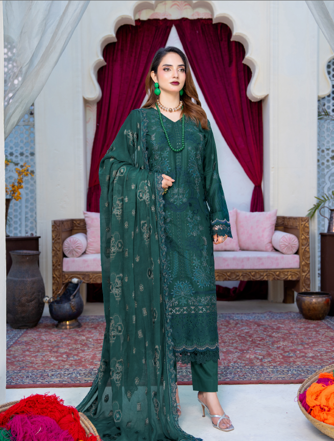 Narkin – Dark Green | Fancy Lawn Embroidered