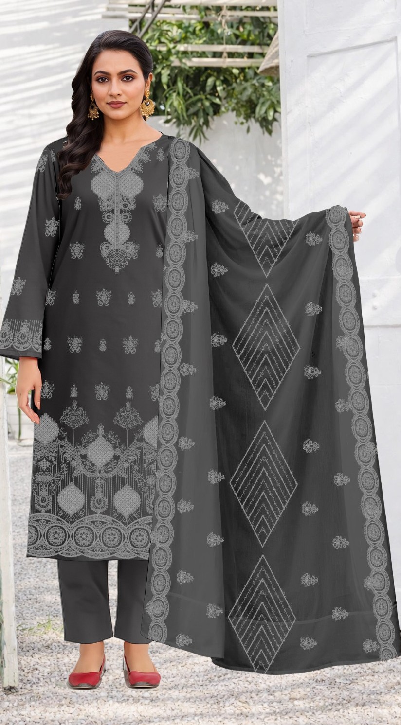 Charcoal – 3PC Embroidered Lawn