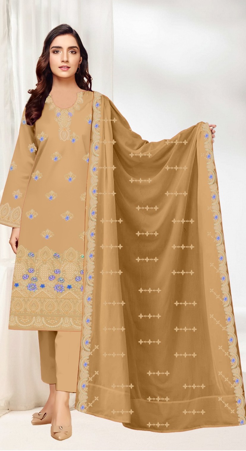 Golden Sand – 3PC Embroidered Lawn