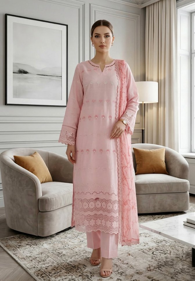 Blush Serenity - Qalamkari 3PC Luxury Kari Lawn