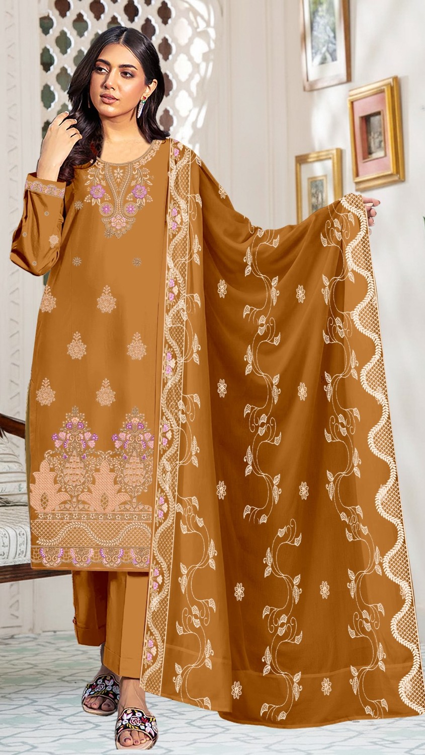 Terracotta Charm – 3PC Embroidered Unstitched Lawn