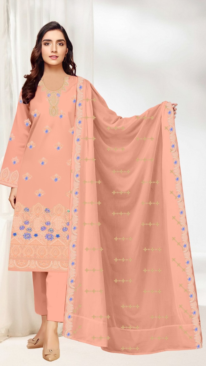 Peach Blossom – 3PC Embroidered Lawn