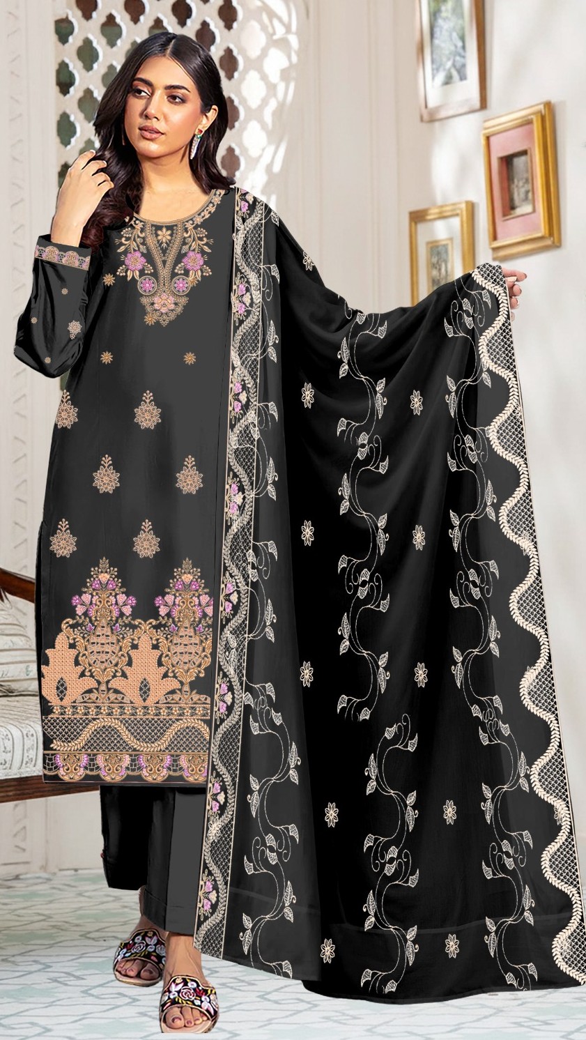 Midnight Ebony – 3PC Embroidered Lawn