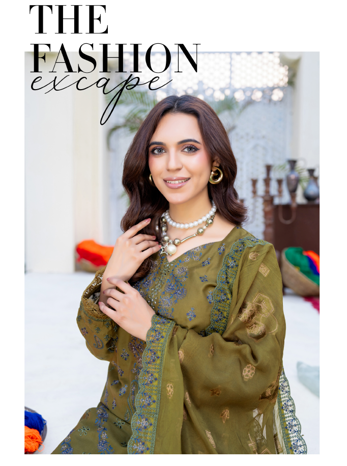 Narkin – Olive Khaki Green | Fancy Lawn Embroidered