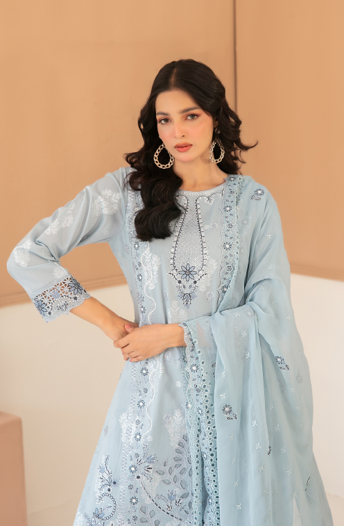 Azure Blossom - Zaylee 3PC Embroidered Lawn