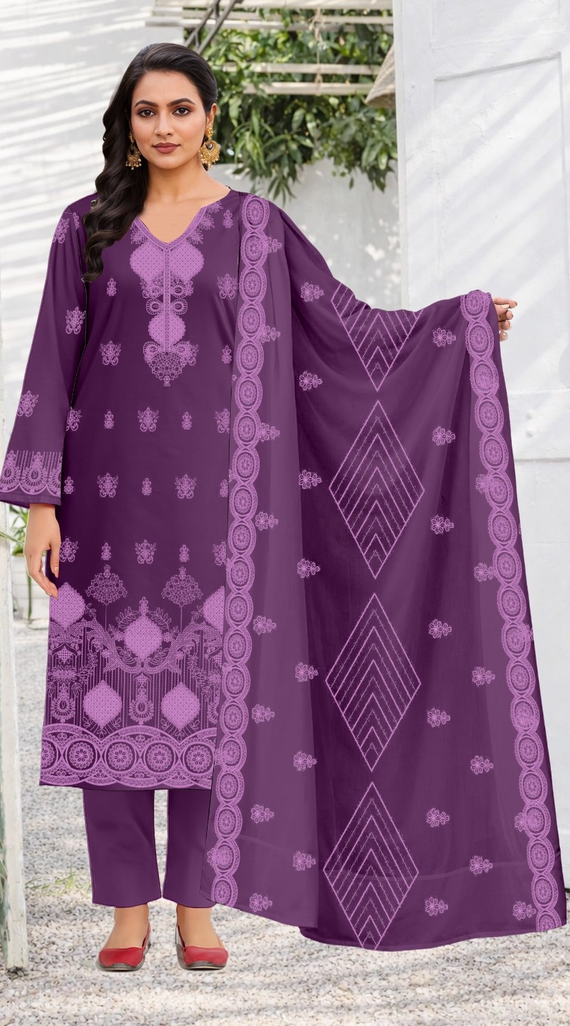 Plum – 3PC Embroidered Lawn