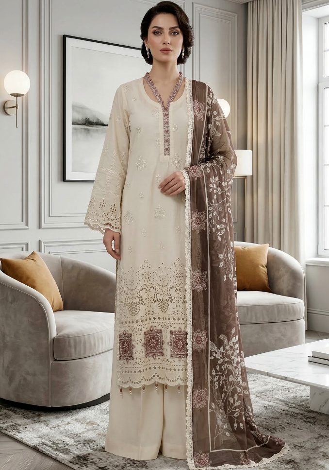 Pearl Dusk - Qalamkari 3PC Luxury Kari Lawn