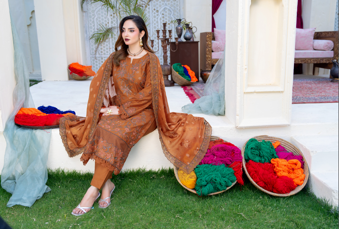 Narkin – Rust Brown | Fancy Lawn Embroidered