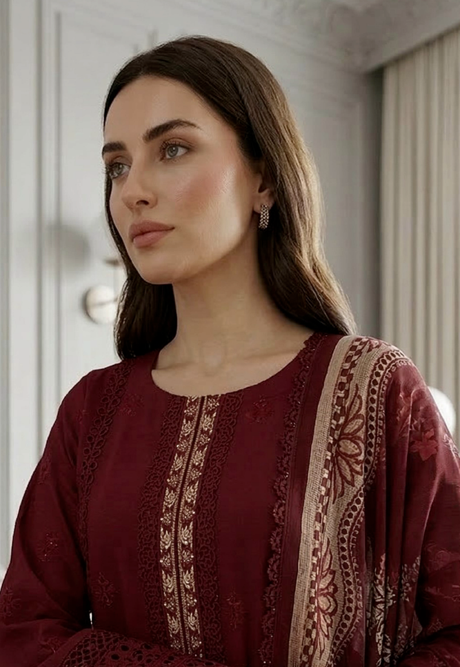 Ruby Prestige - Qalamkari 3PC Luxury Kari Lawn